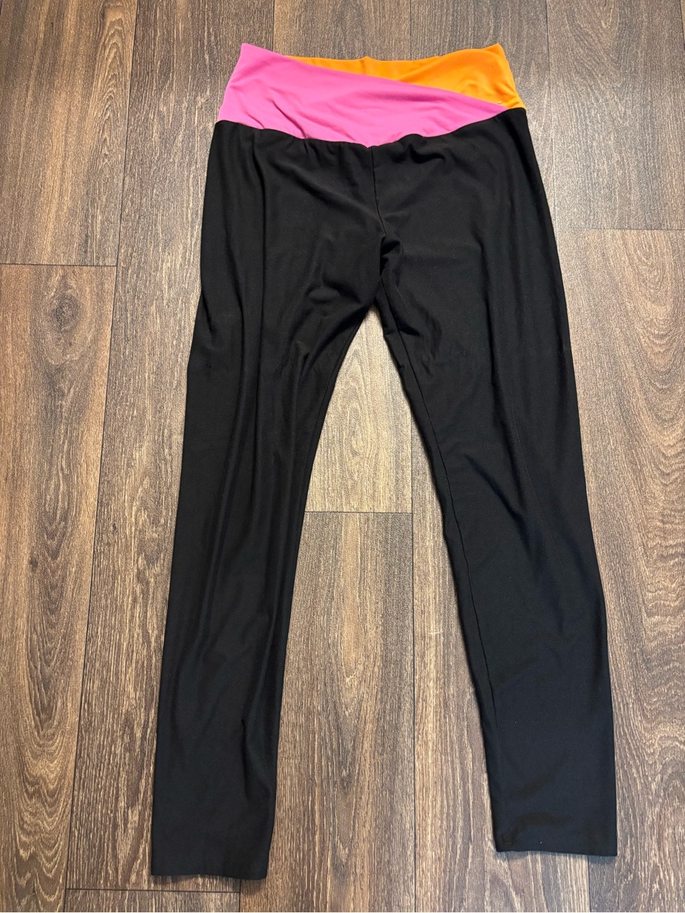 No Boundaries Black Leggings with Pink and Orange Waistband